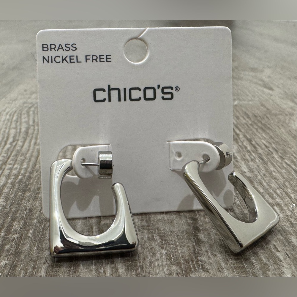 Chico’s Square Women’s C Hoop Fashion Earrings Snap Closure Jewelry Gift